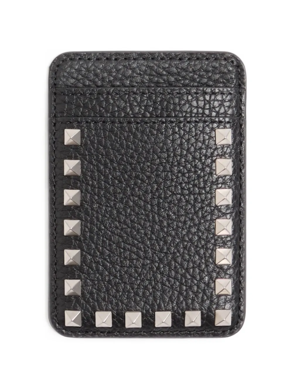 Valentino Garavani Rockstud magnetic cardholder in grainy calfskin - Nero