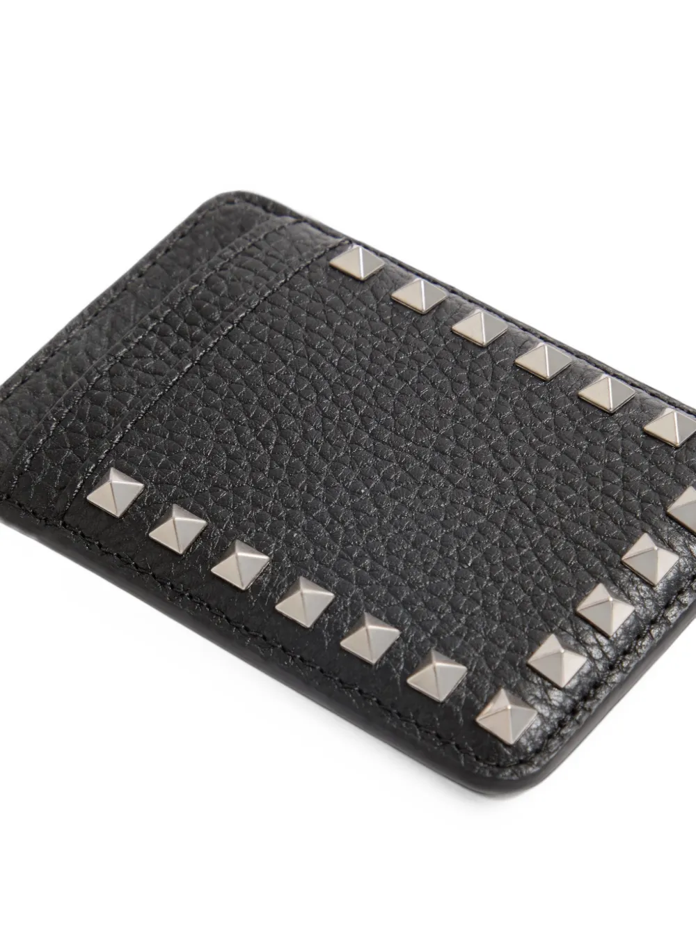 Valentino Garavani Rockstud magnetic cardholder in grainy calfskin Zwart