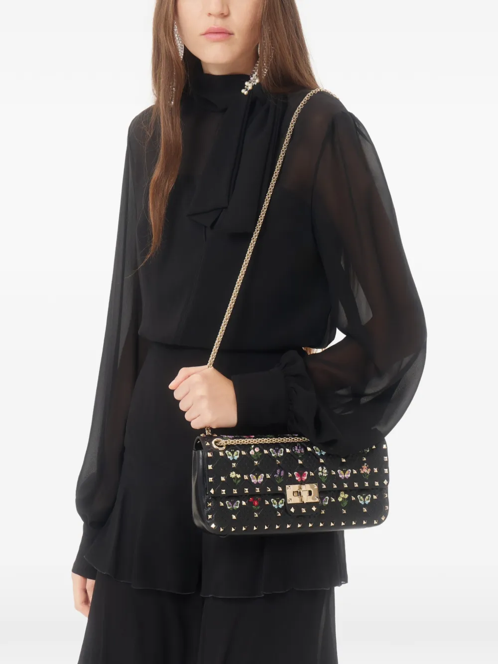 Valentino Garavani Lichte georgette top met sjaal Zwart