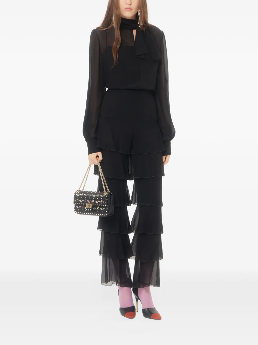 Valentino Garavani Lichte georgette top met sjaal Zwart