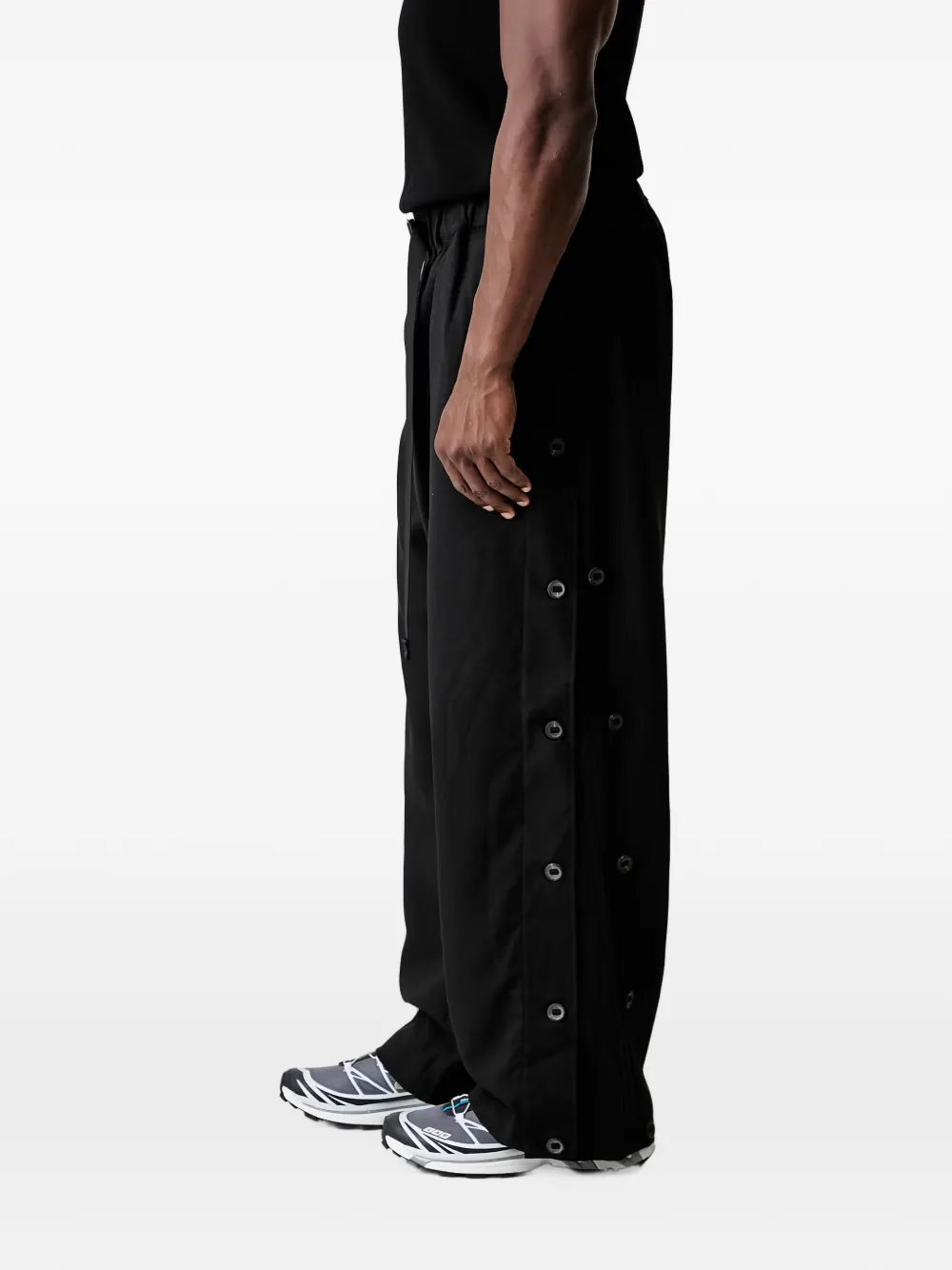 Y-3 Broek met knoopsluiting en ceintuur Zwart