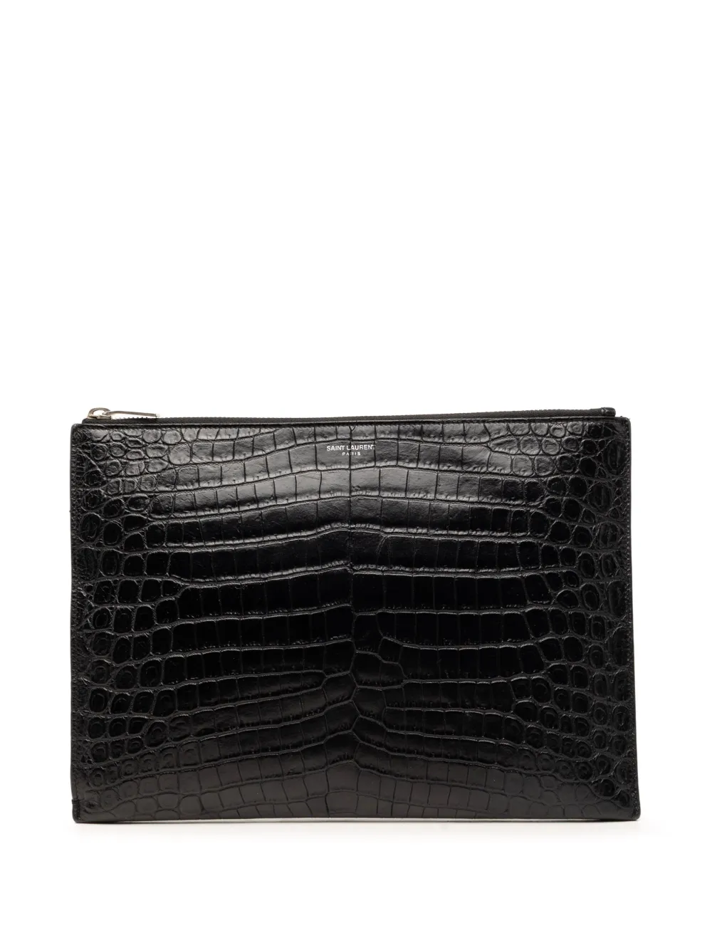 Saint Laurent Pre-Owned Custodia per tablet in pelle goffrata effetto coccodrillo con zip 2019 - Nero