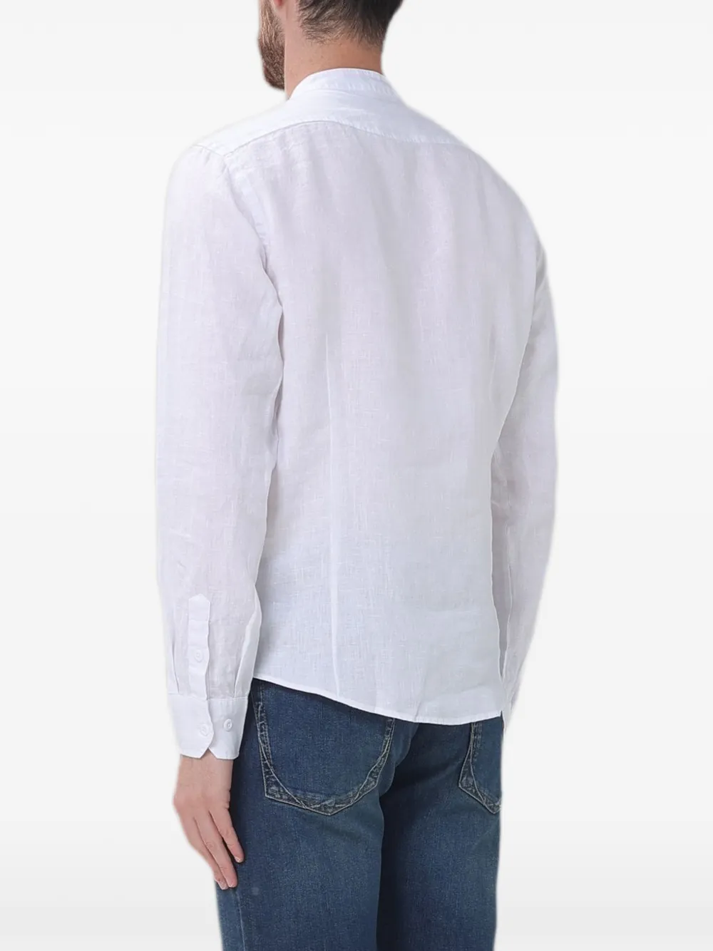 Blauer long-sleeved linen shirt - Wit