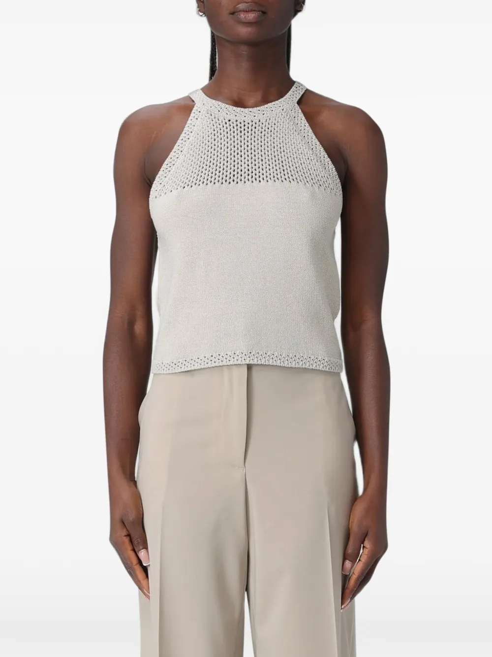 Emporio Armani halterneck open-knit top - Grigio