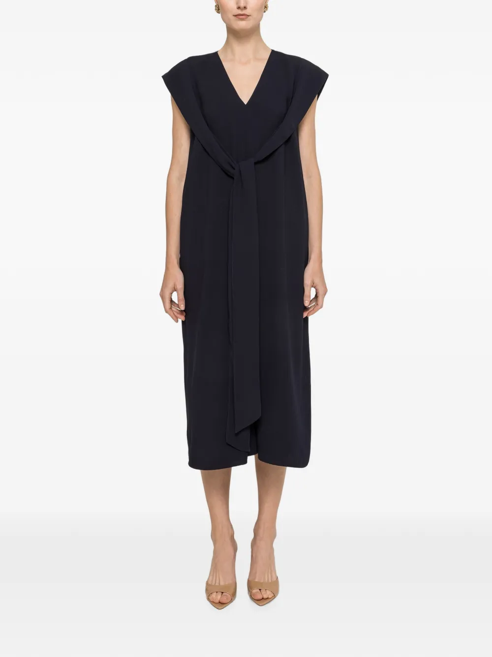 NISSA scarf-detail relaxed midi dress - Blu