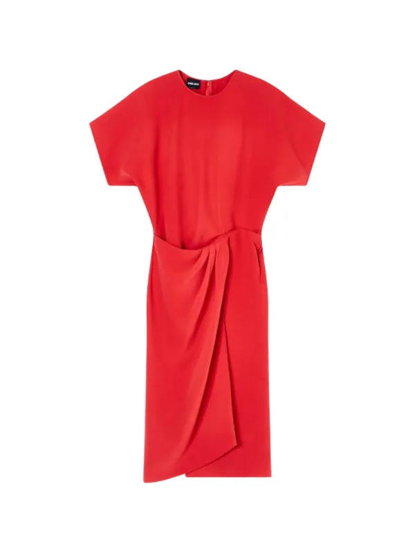 Giorgio Armani Draped Short-sleeve Midi Dress in Red