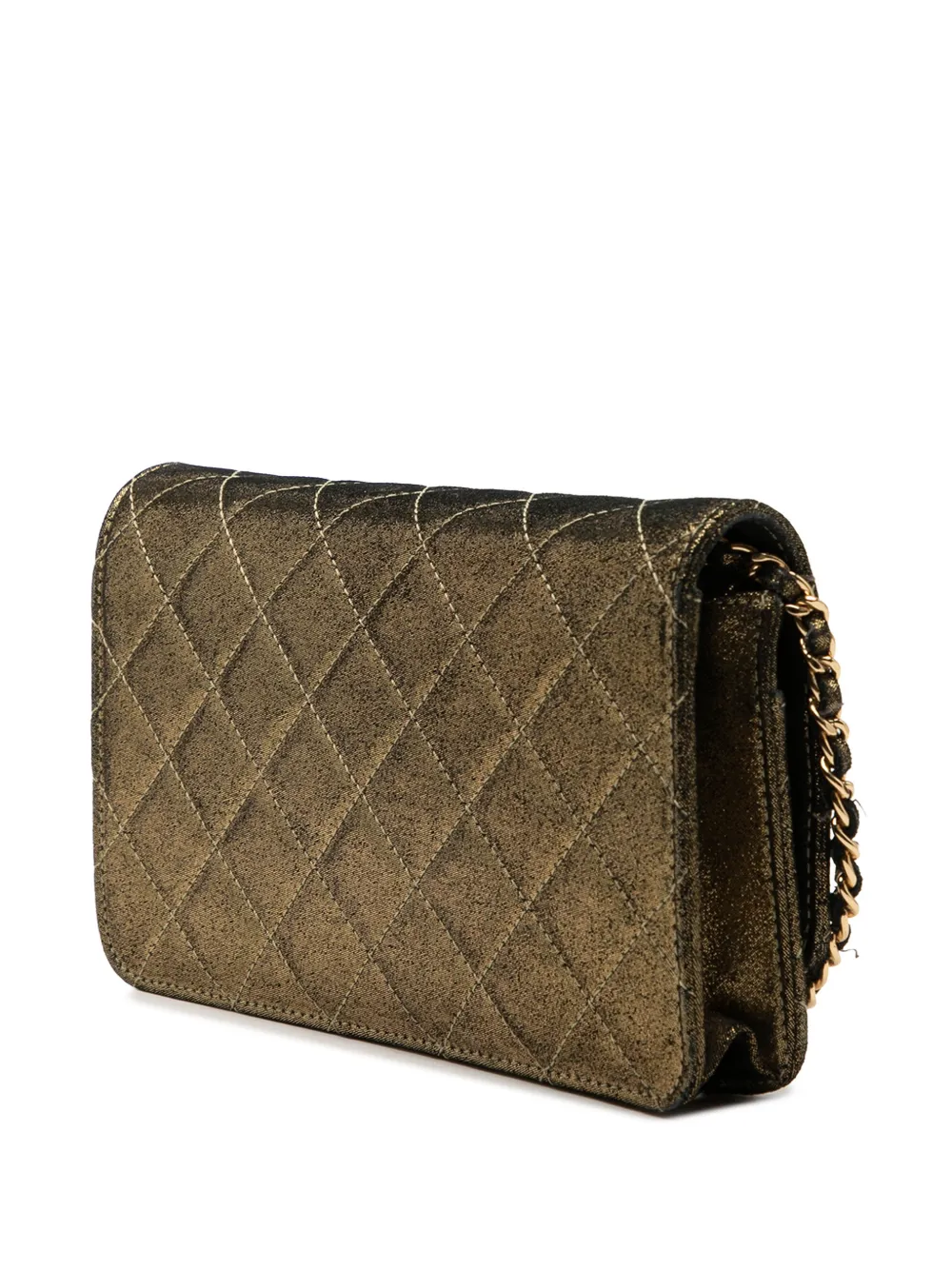  Chanel Pre-owned 2013-2014 Quilted Iridescent Lambskin Tartan Button Wallet On Chain Crossbody Bag - Or 