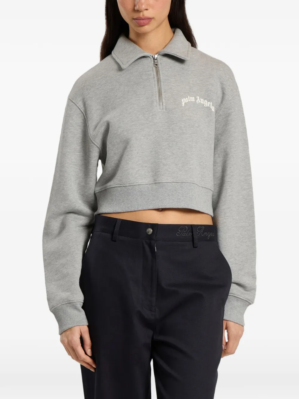 Palm Angels Cropped-Sweatshirt mit Logo-Print - Grau