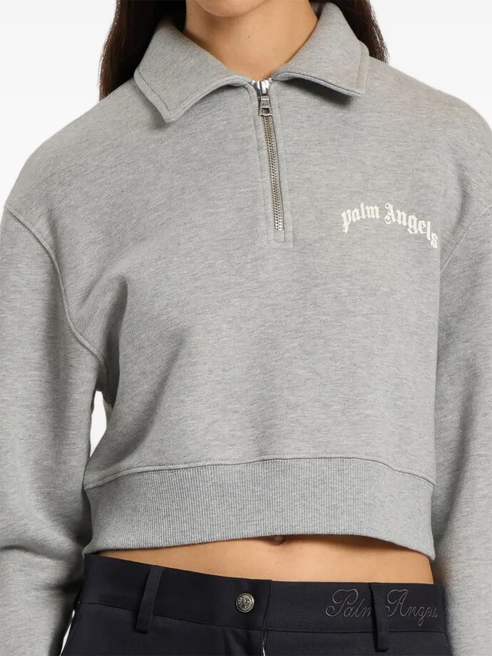 Palm Angels Cropped sweater met logoprint Grijs