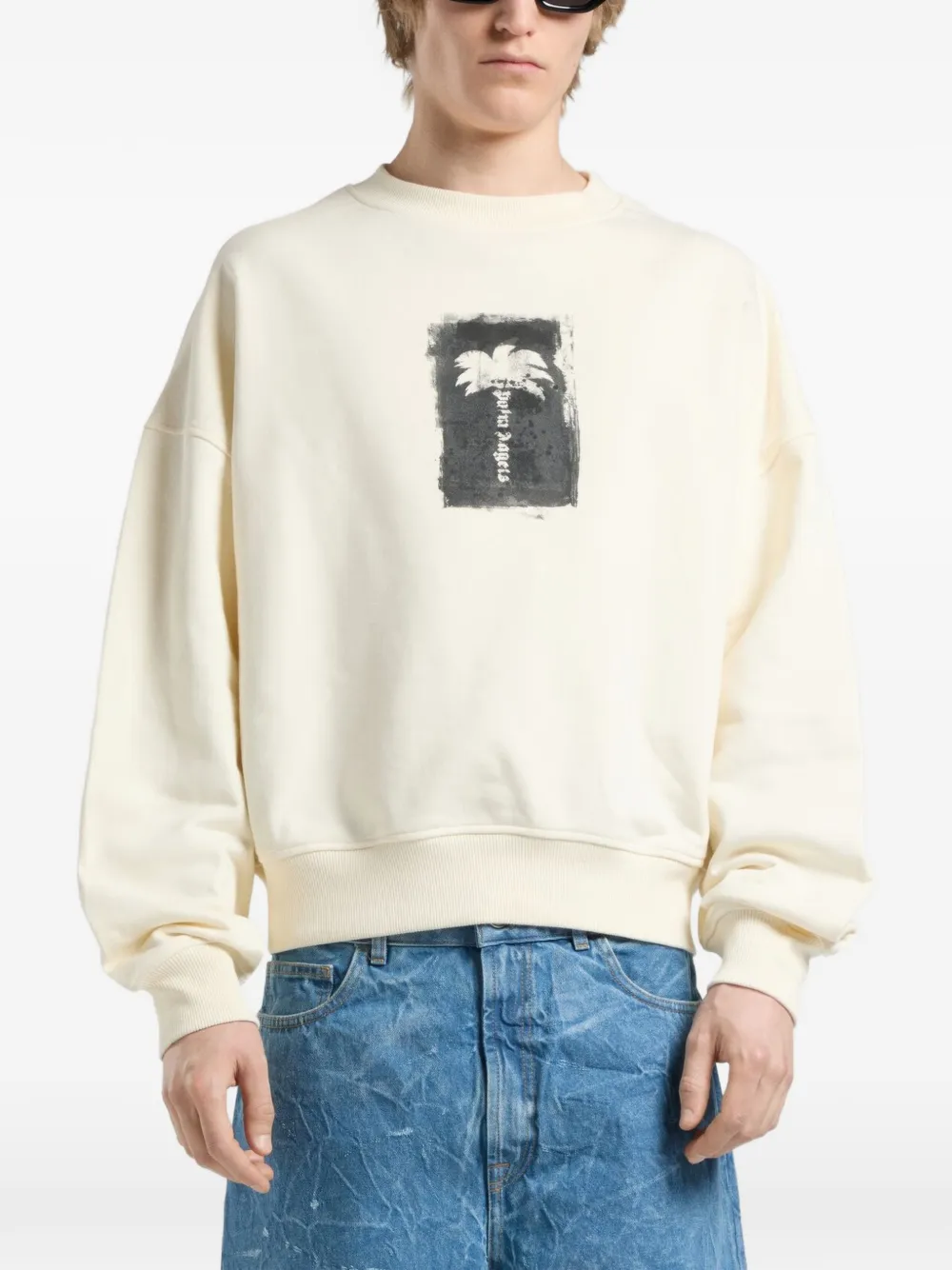 Palm Angels Ruimvallende sweater met geborstelde palmboom Beige
