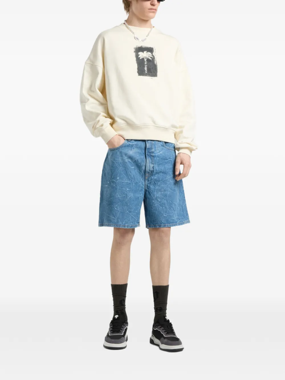Palm Angels Ruimvallende sweater met geborstelde palmboom Beige