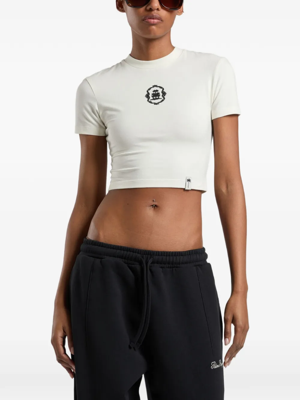 Palm Angels Lions Herald cropped T-shirt Beige