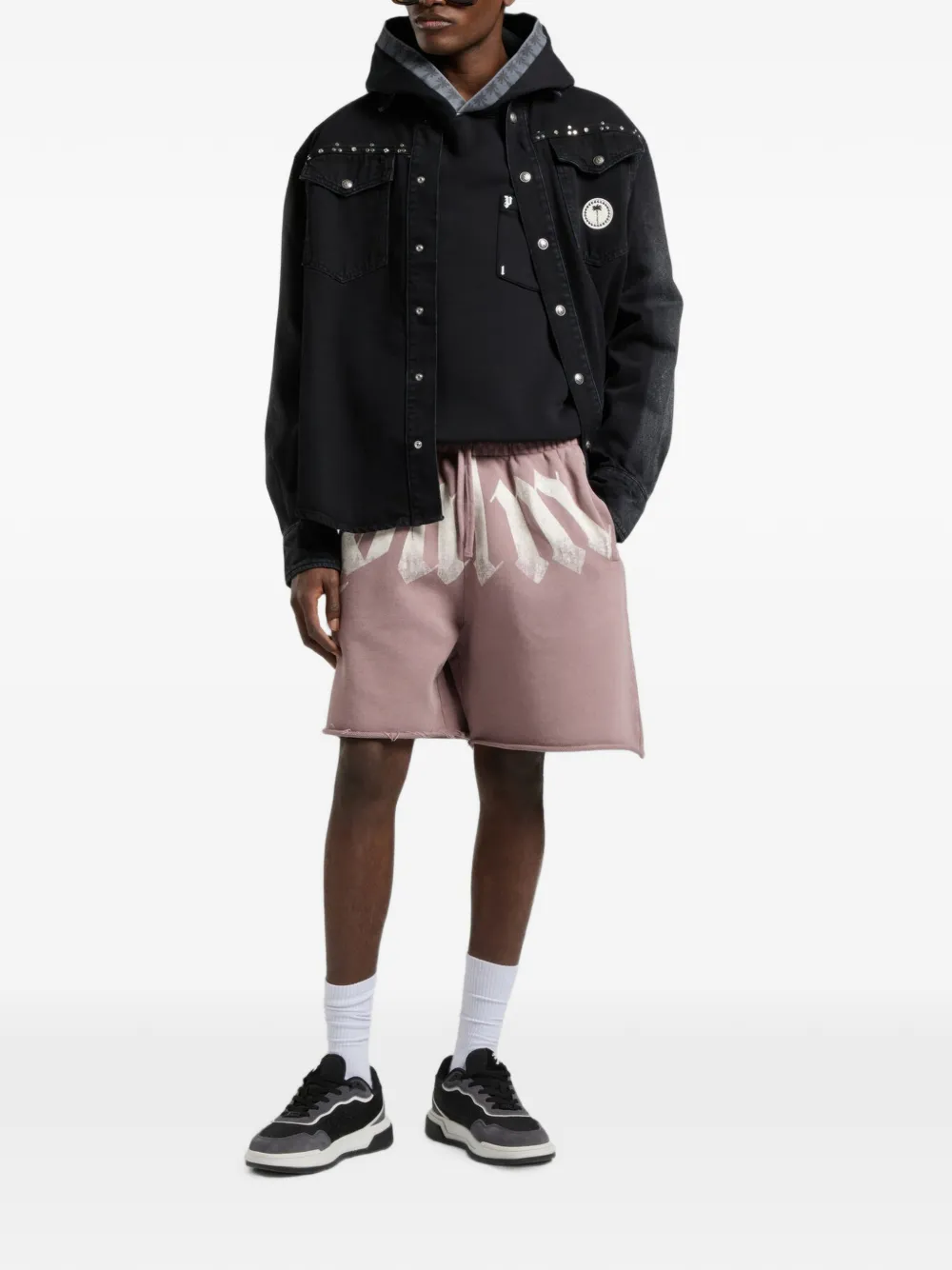 Palm Angels Gerafelde shorts met logo-print Roze