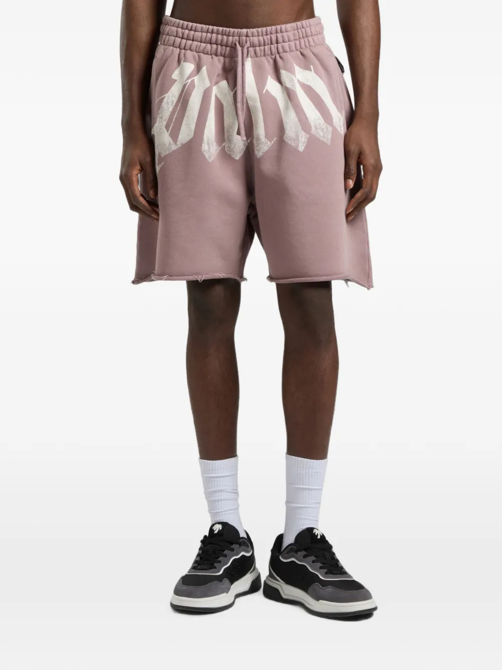Palm Angels logo-print raw-cut shorts