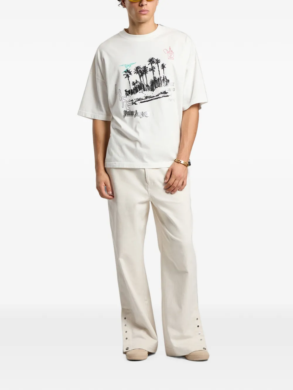 Palm Angels Palm Life ruimvallend T-shirt Beige