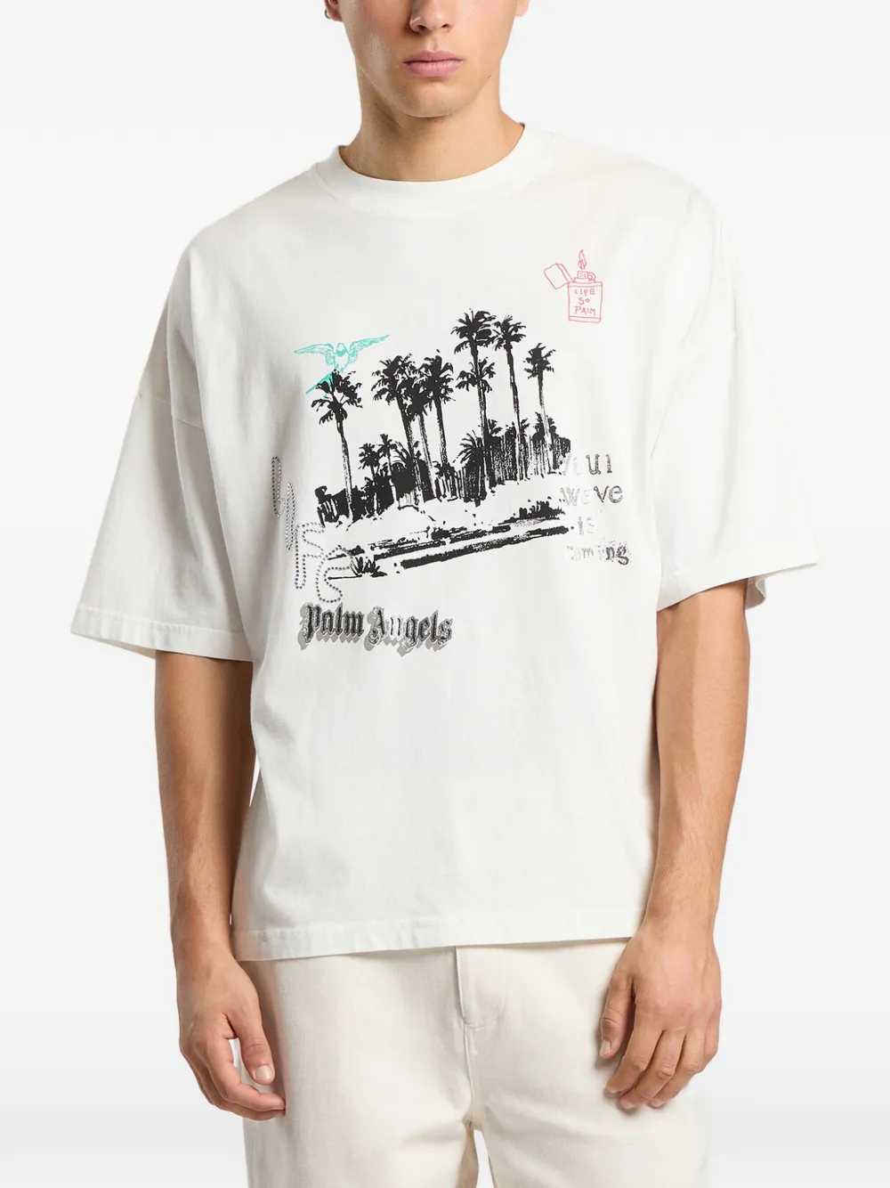 Palm Angels Palm Life ruimvallend T-shirt Beige