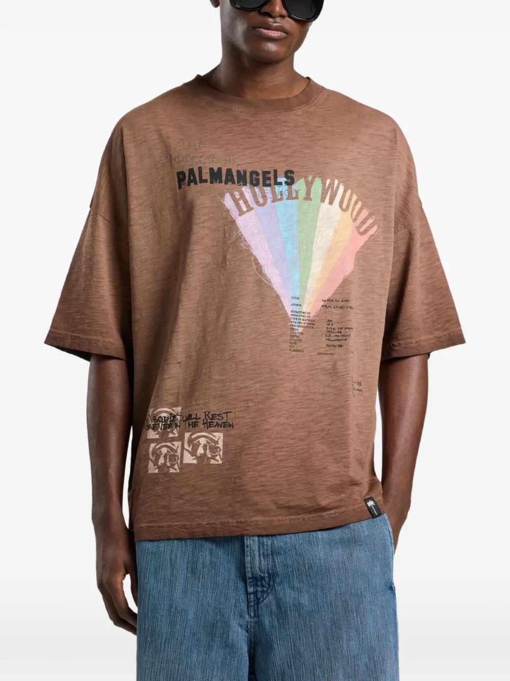 Palm Angels T-shirt met grafische print Bruin