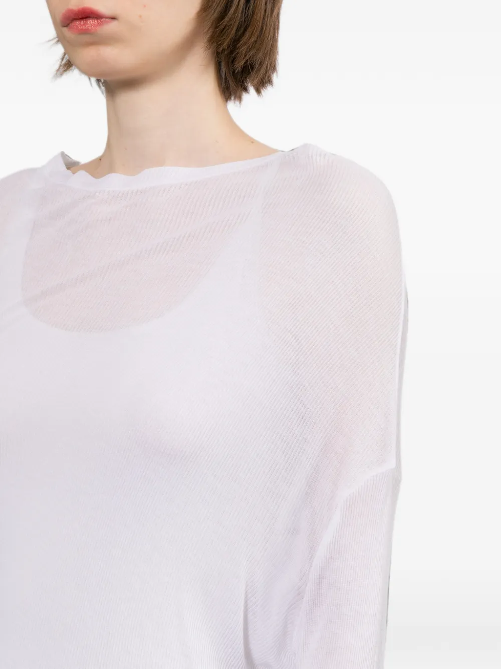 Helmut Lang Doorzichtige top met gedraaid detail en lange mouwen Wit