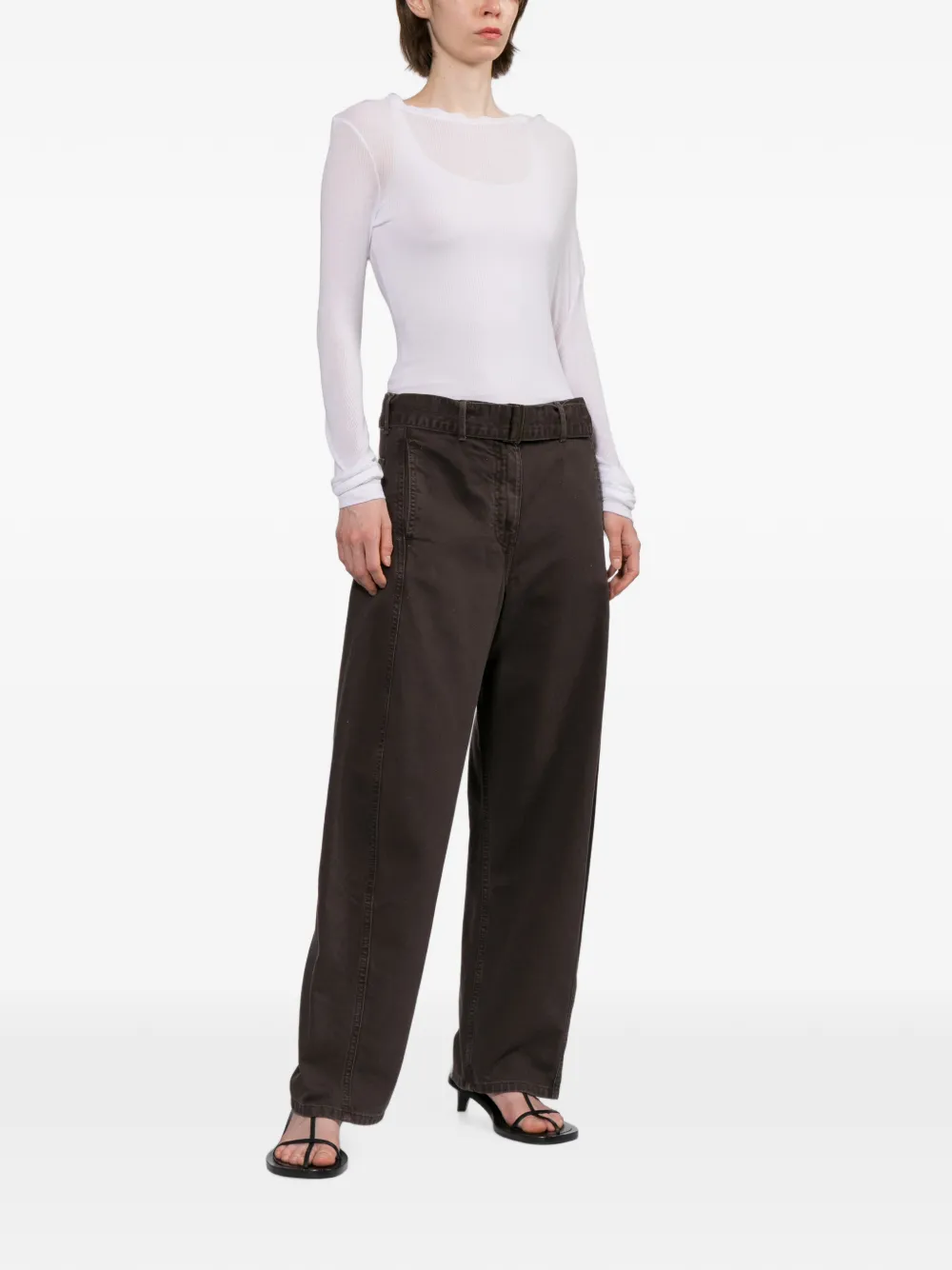 Helmut Lang Doorzichtige top met gedraaid detail en lange mouwen Wit