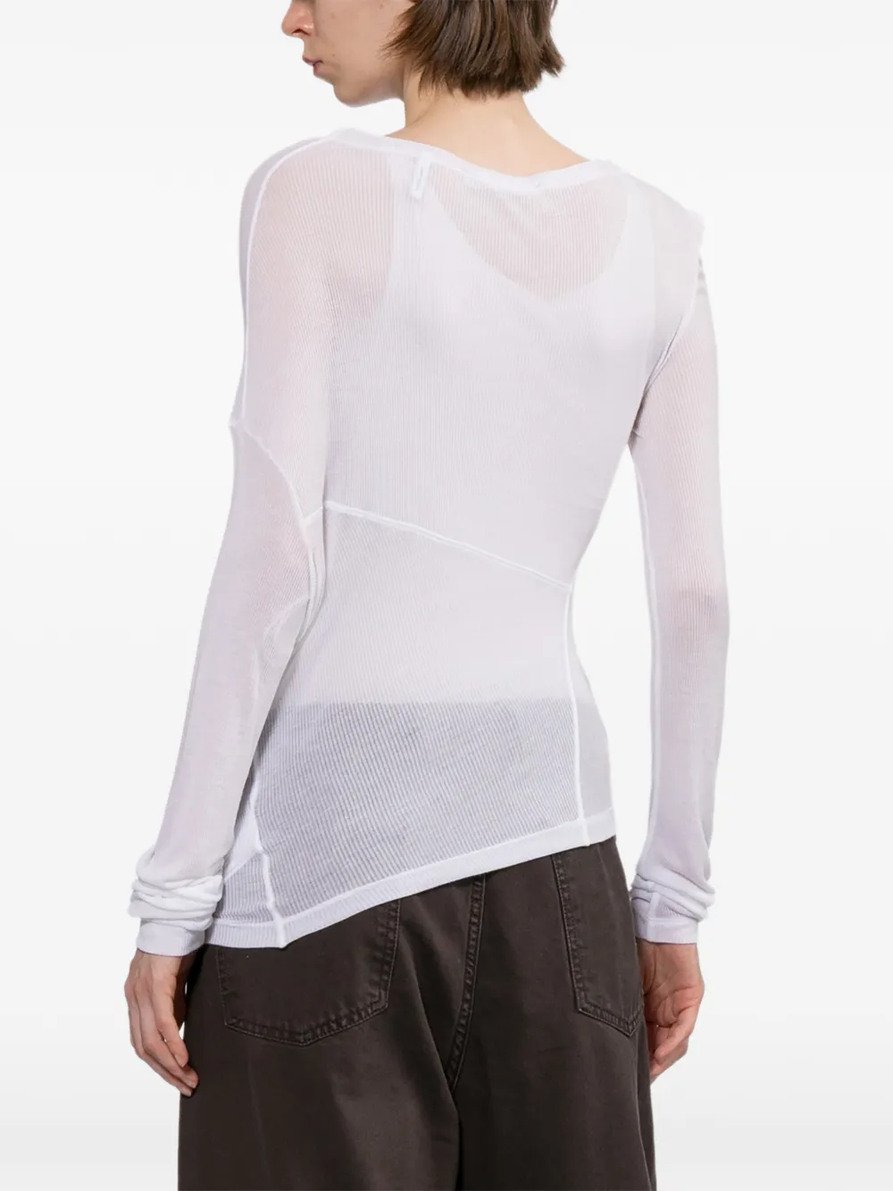 Helmut Lang Doorzichtige top met gedraaid detail en lange mouwen Wit