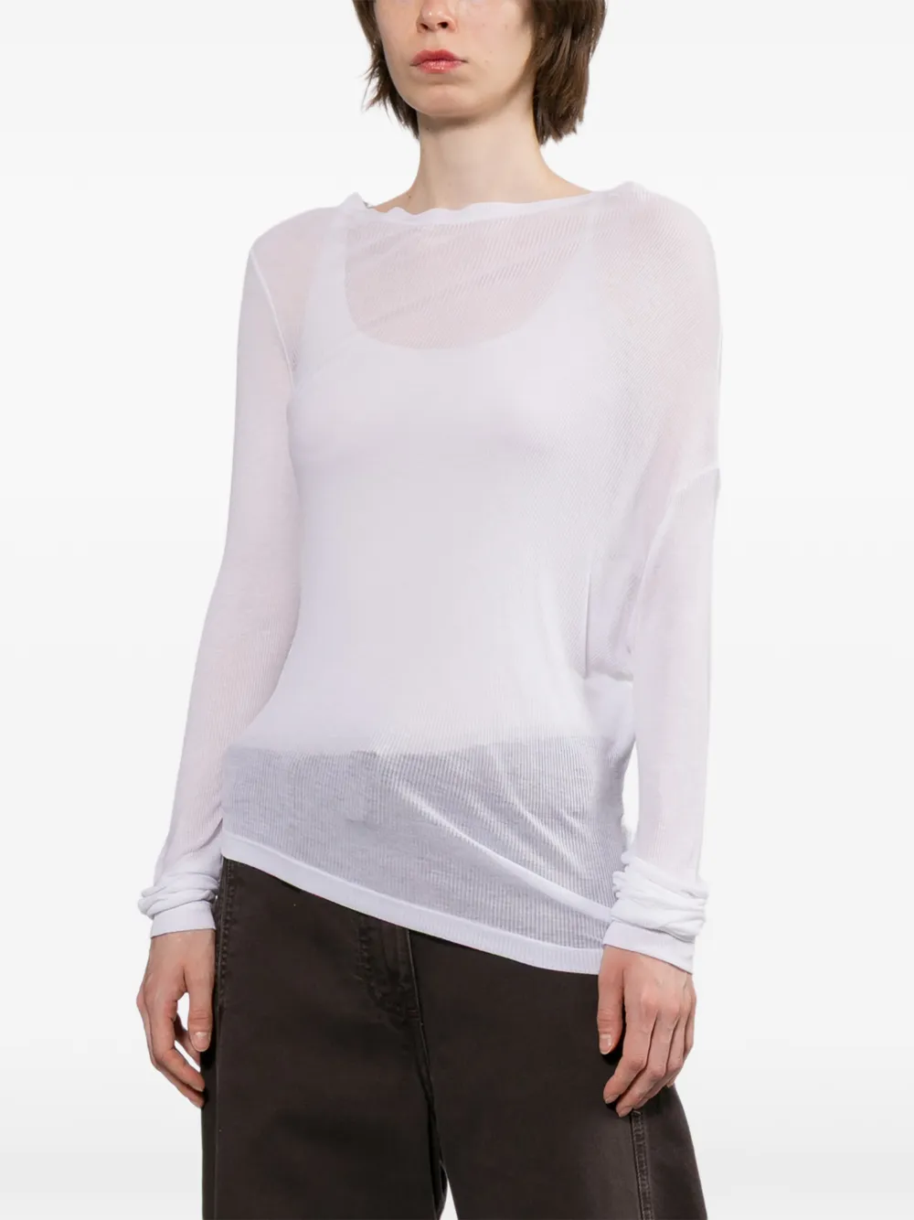 Helmut Lang Doorzichtige top met gedraaid detail en lange mouwen Wit