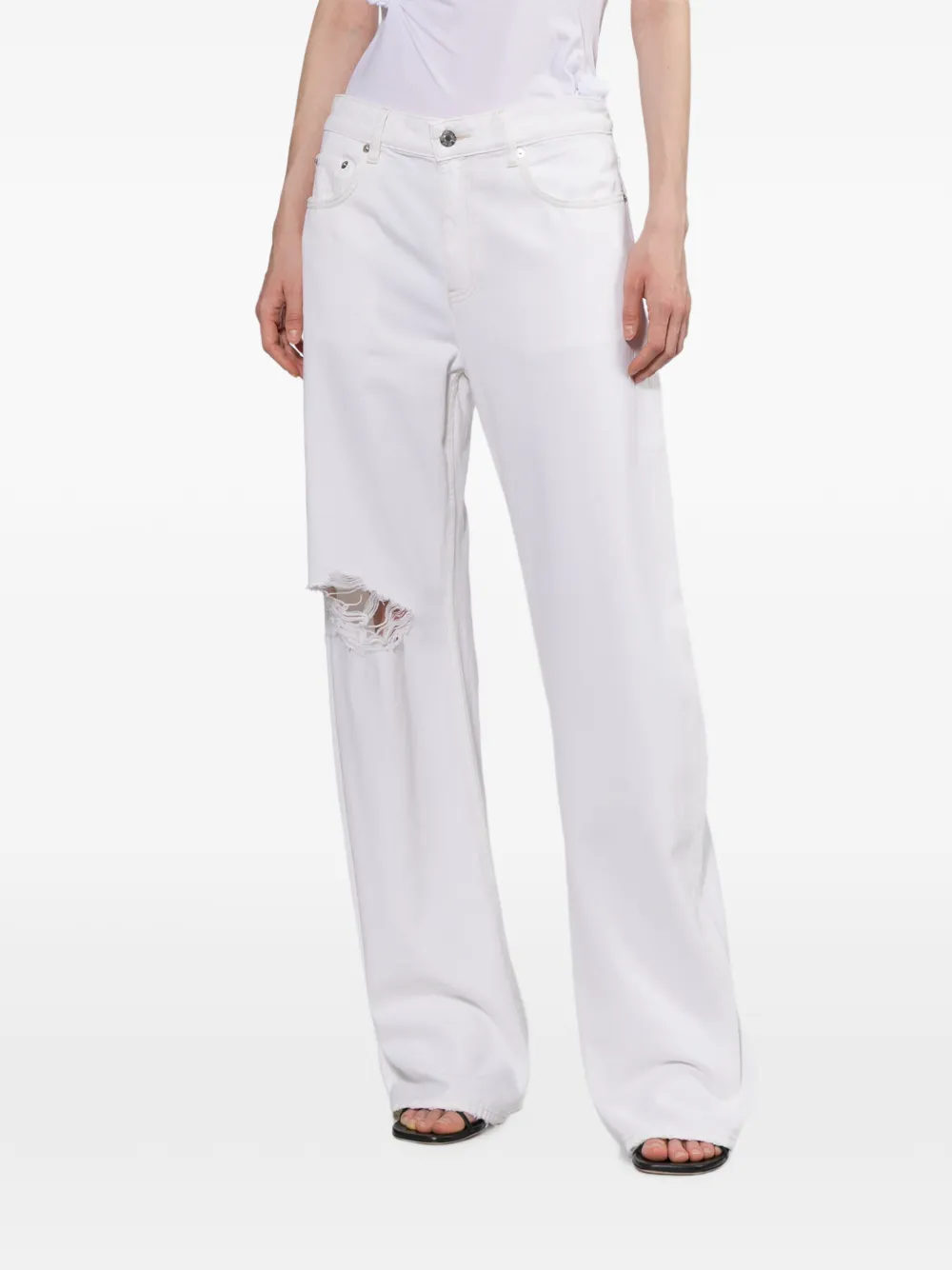 Helmut Lang Gerafelde bootcut jeans Wit