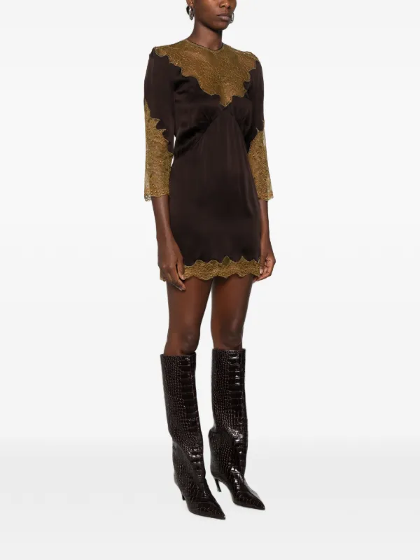 the attico brown dress lace-trim Mini | modern twist