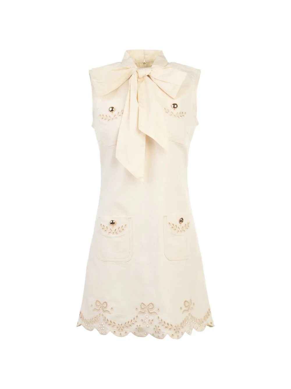 Self-Portrait Cream broderie denim mini-jurk Beige