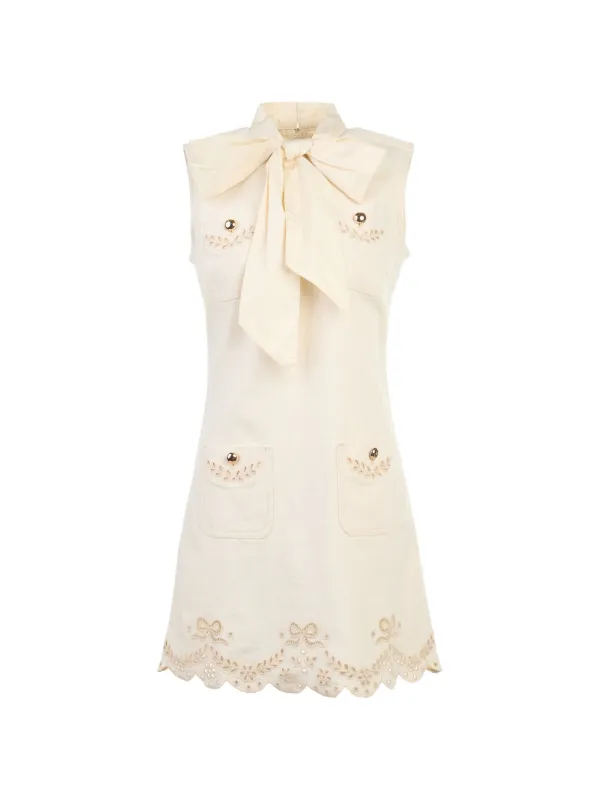 cream denim mini dress Self-Portrait Broderie | Neutrals Button down Black Printed 2 In YGroup_S20980 and embellished buttons for Size:Select