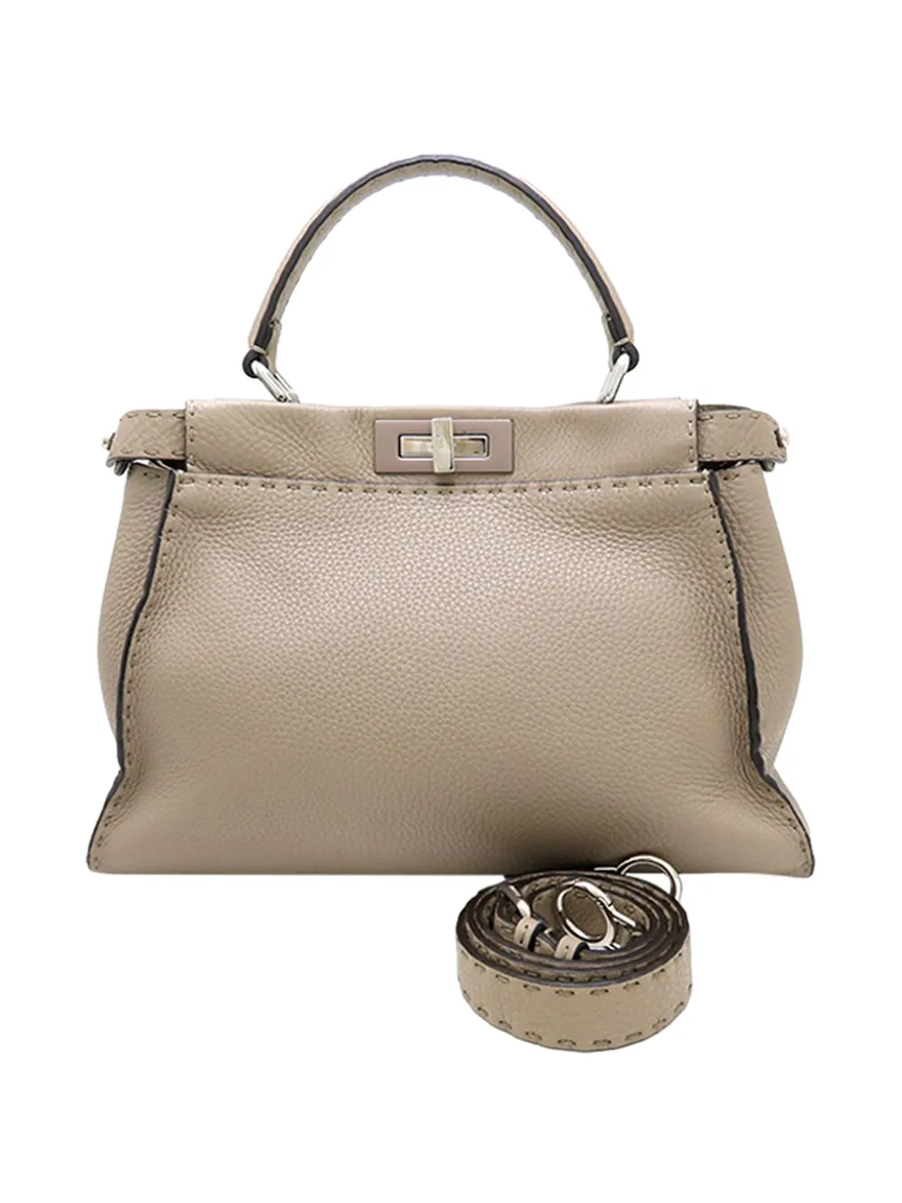 Pre-owned Fendi 2000-2010 Medium Leather Selleria Peekaboo Iconic Satchel In Brown