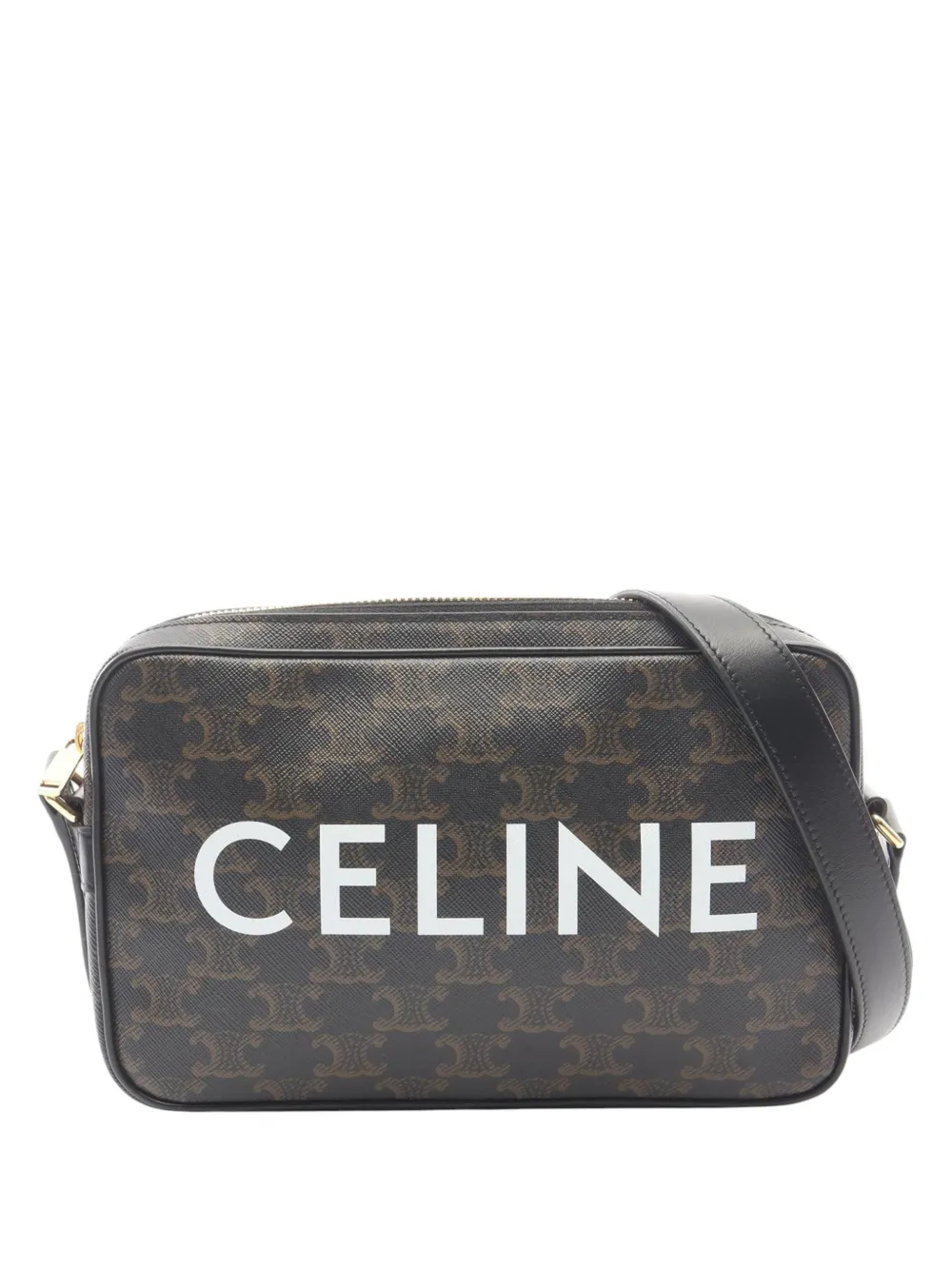 Celine Pre-Owned Borsa a tracolla Triomphe media in tela cerata con logo 2000-2026 - Nero