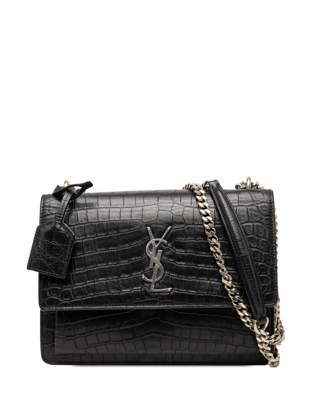 Saint Laurent Pre-Owned Borsa a tracolla Sunset media in pelle goffrata con monogramma 2017 - Nero