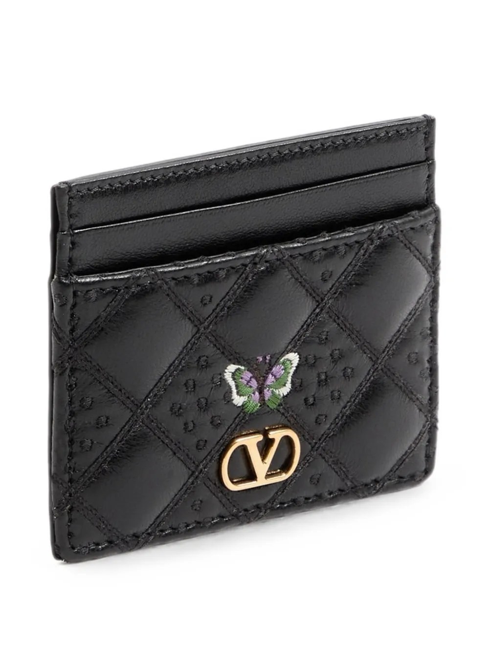 Valentino Garavani Flutterby pasjeshouder van glanzend nappa leer met geborduurde vlinder Zwart