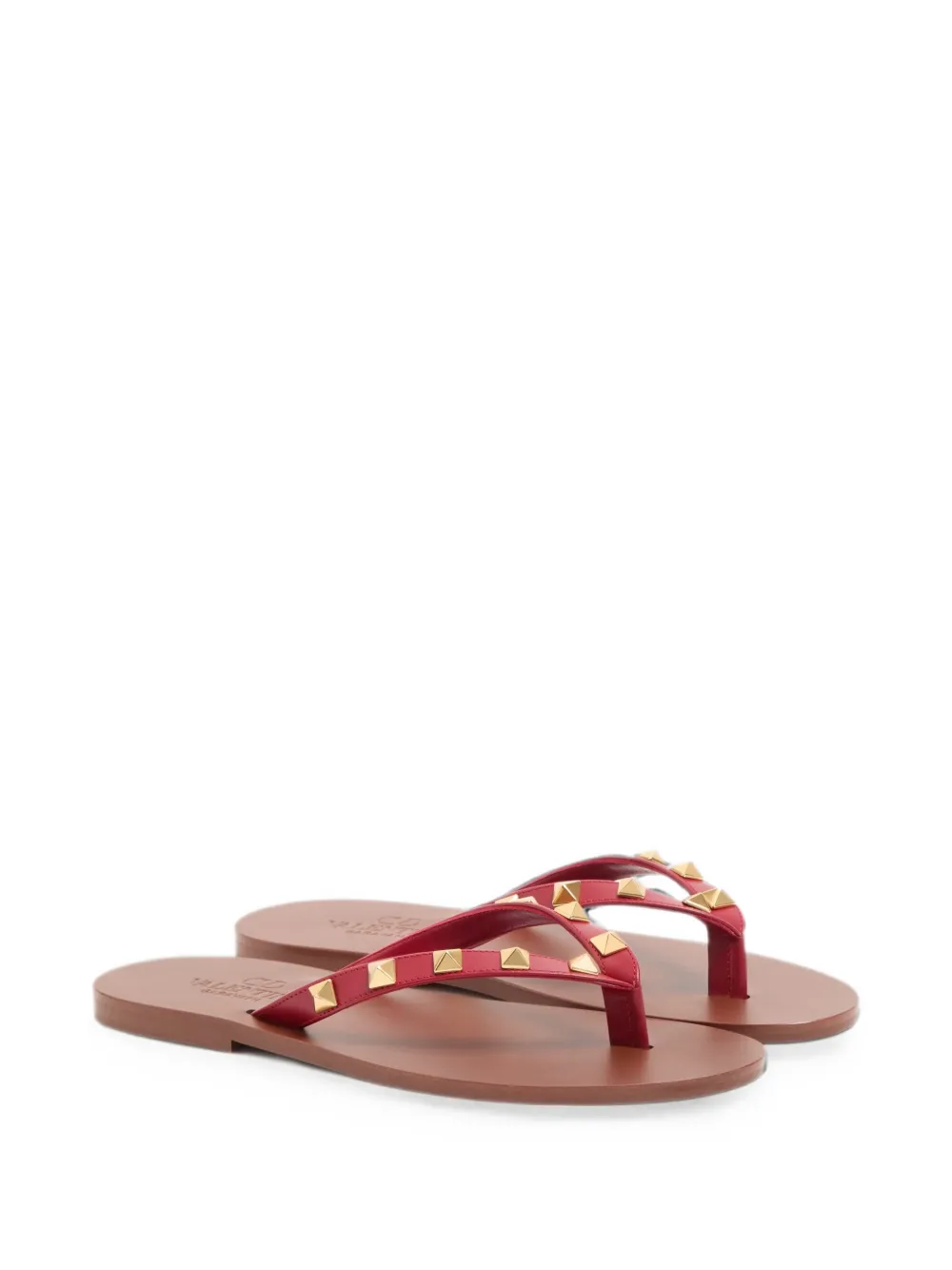 Valentino Garavani Rockstud calfskin thong sandals 05mm Rood