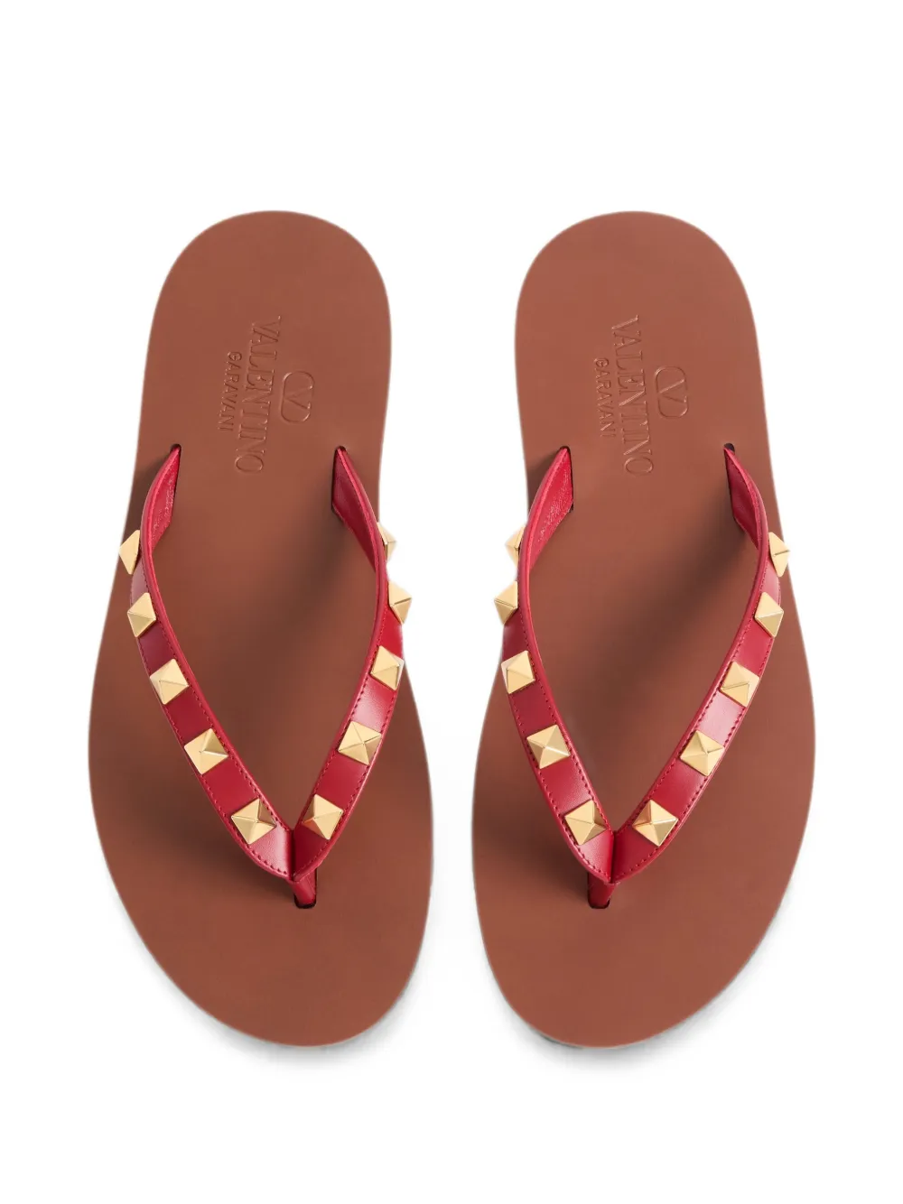 Valentino Garavani Rockstud calfskin thong sandals 05mm Rood