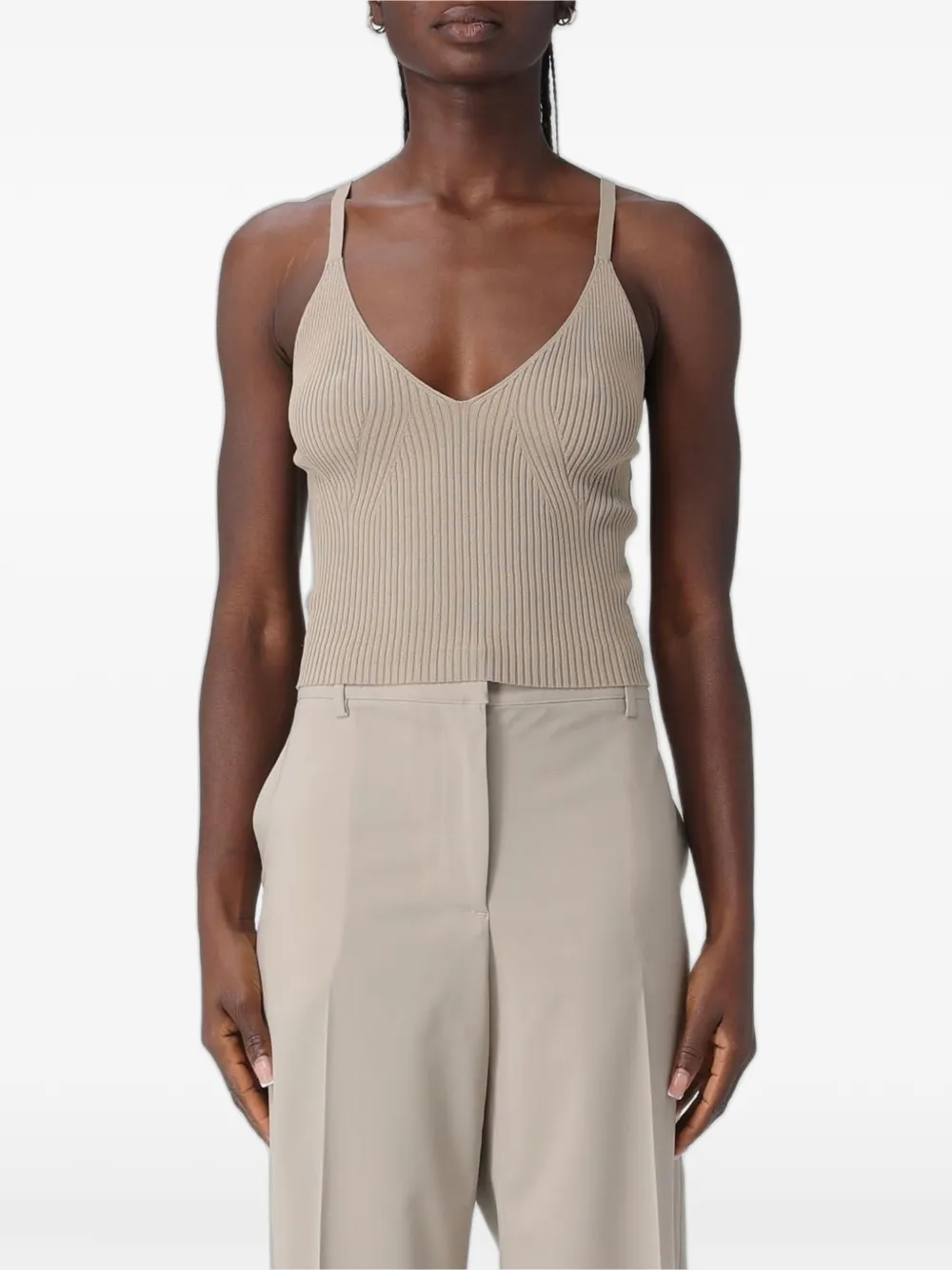 Emporio Armani ribbed-knit V-neck top - Nude