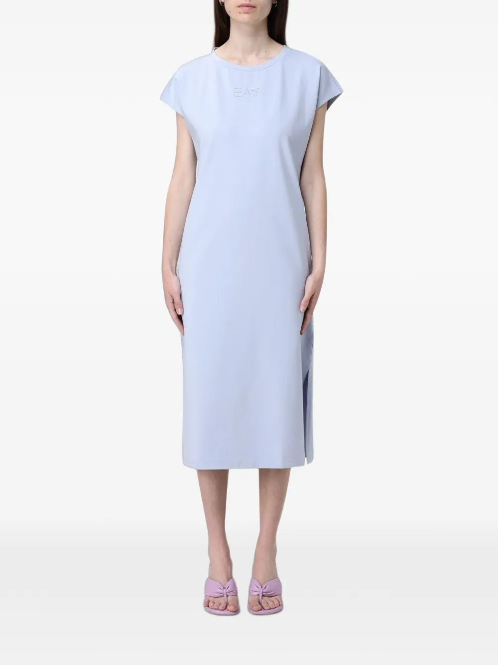 Ea7 Emporio Armani rhinestone-logo midi T-shirt dress - Blau