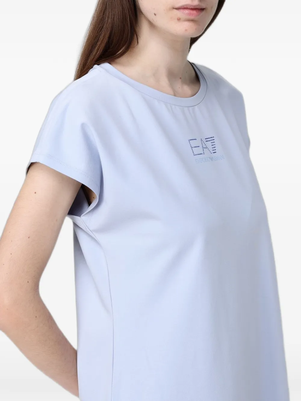 Ea7 Emporio Armani Midi T-shirtjurk met logo van stras Blauw