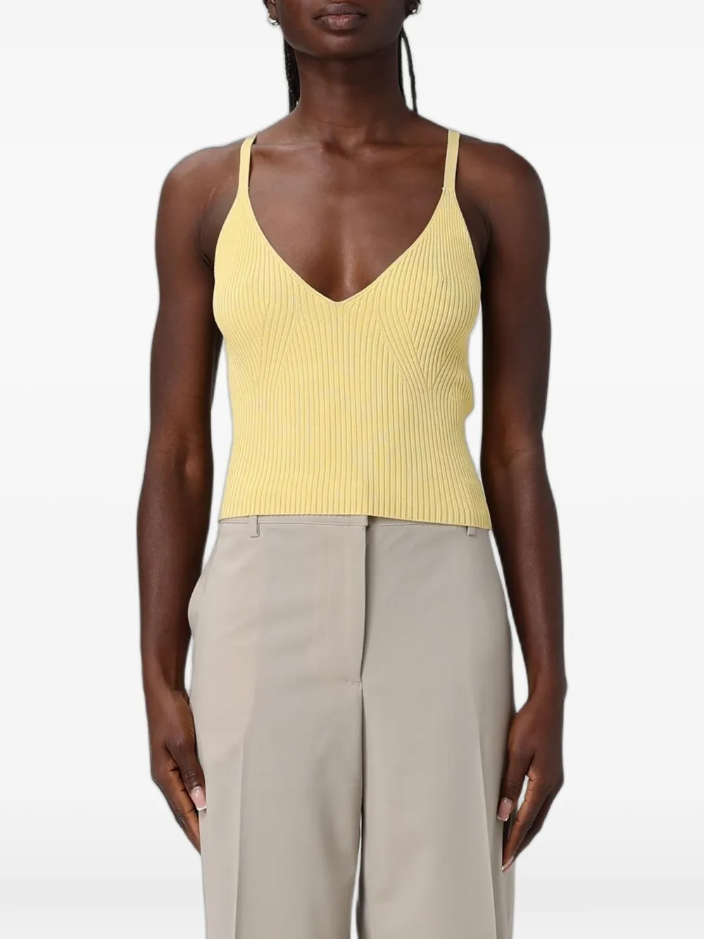 Emporio Armani ribbed-knit V-neck top - Giallo