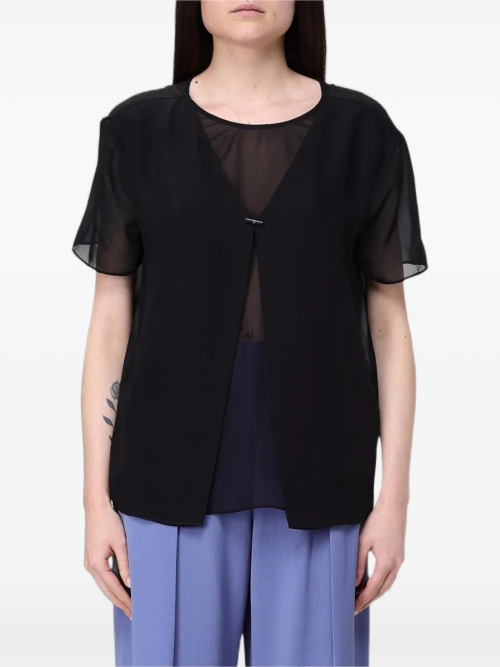 Emporio Armani chiffon-panel bar-fastening top - Nero
