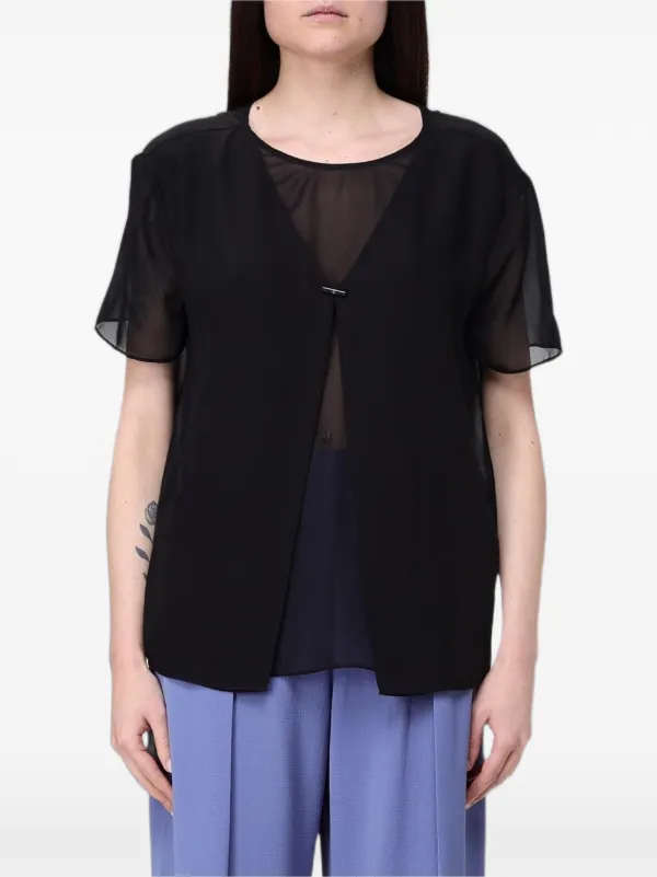 Emporio Armani Chiffon-panel Bar-fastening Top in Black