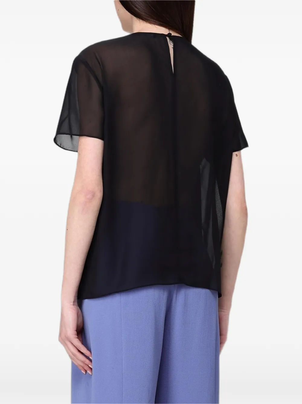 Emporio Armani Chiffon-panel Bar-fastening Top in Black, view 2
