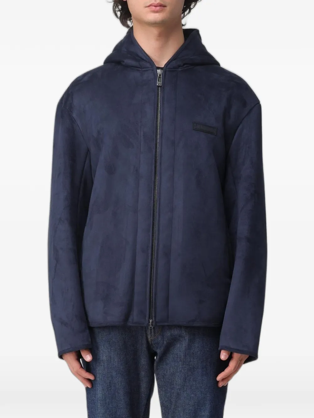 Emporio Armani hooded faux-suede jacket - Blu