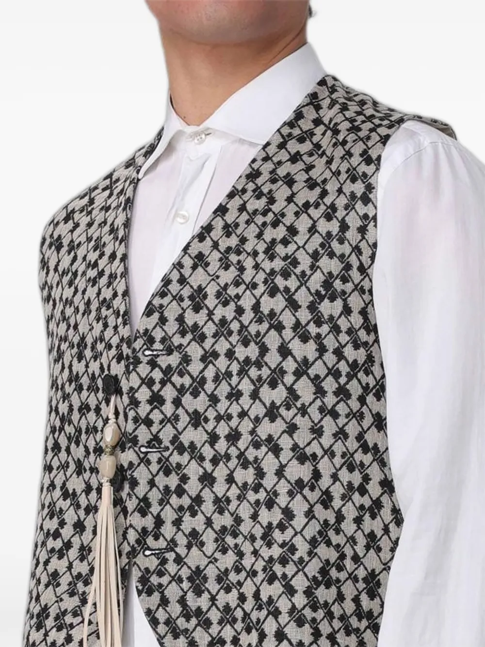 Emporio Armani Gilet met kwastje en jacquard Beige