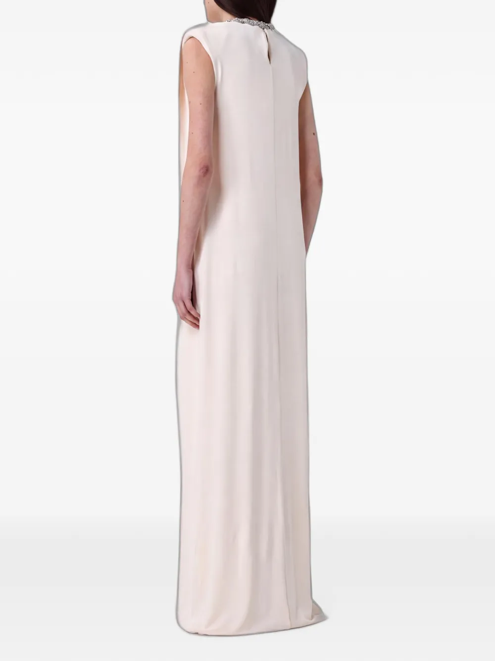 Elisabetta Franchi Crêpe maxi-jurk verfraaid met kristallen Beige