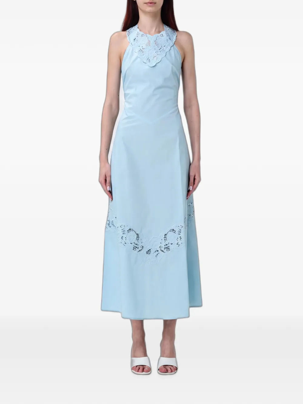 TWINSET broderie-anglaise halterneck midi dress - Blue