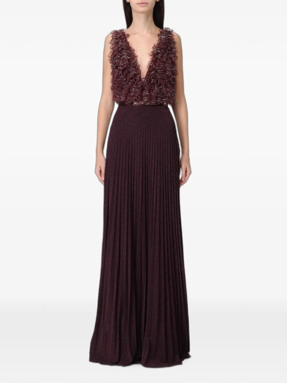 Elisabetta Franchi crystal-embellished pleated maxi dress - Viola