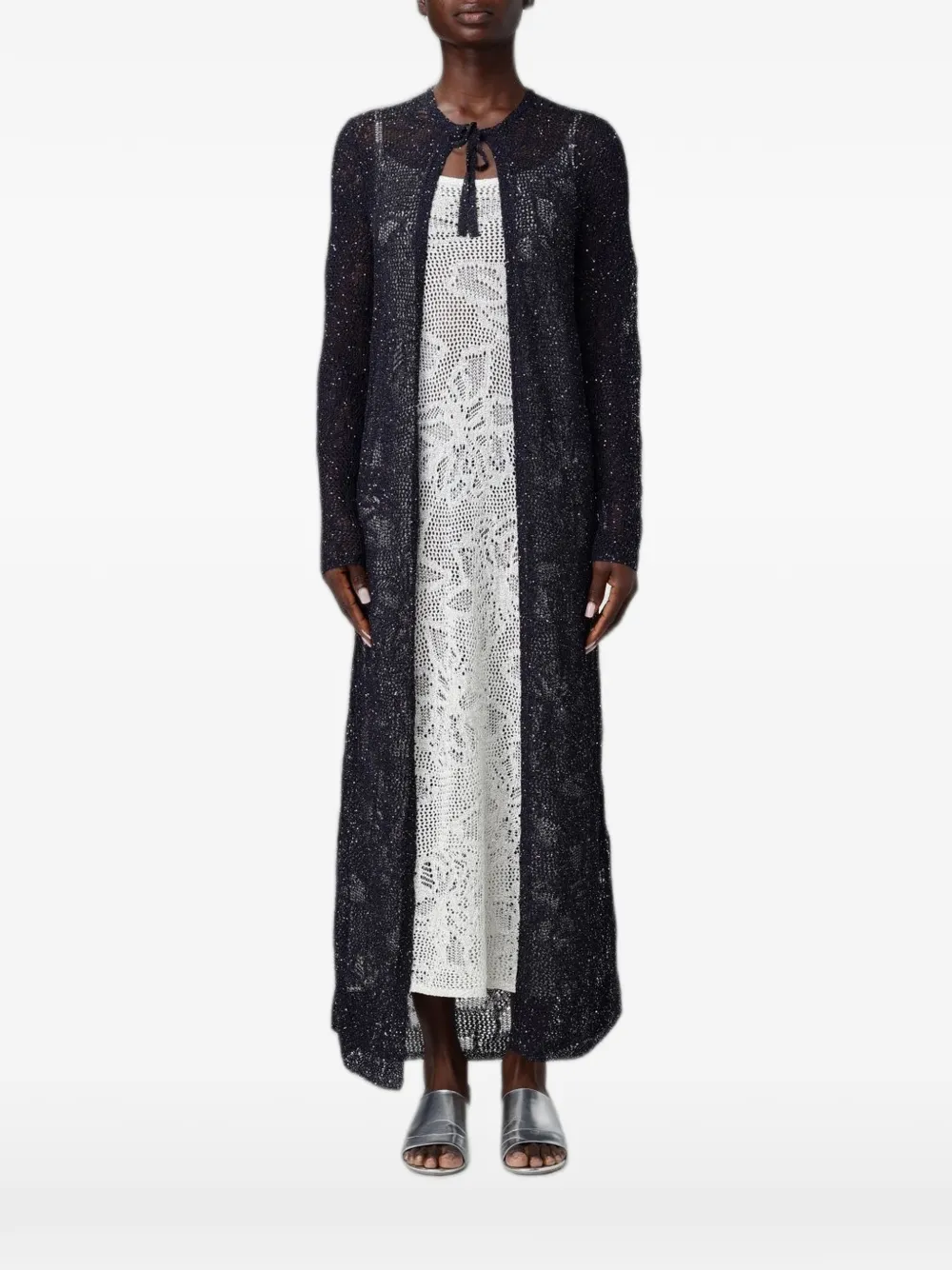 Fabiana Filippi open-knit tie-fastening long cardigan - Blue