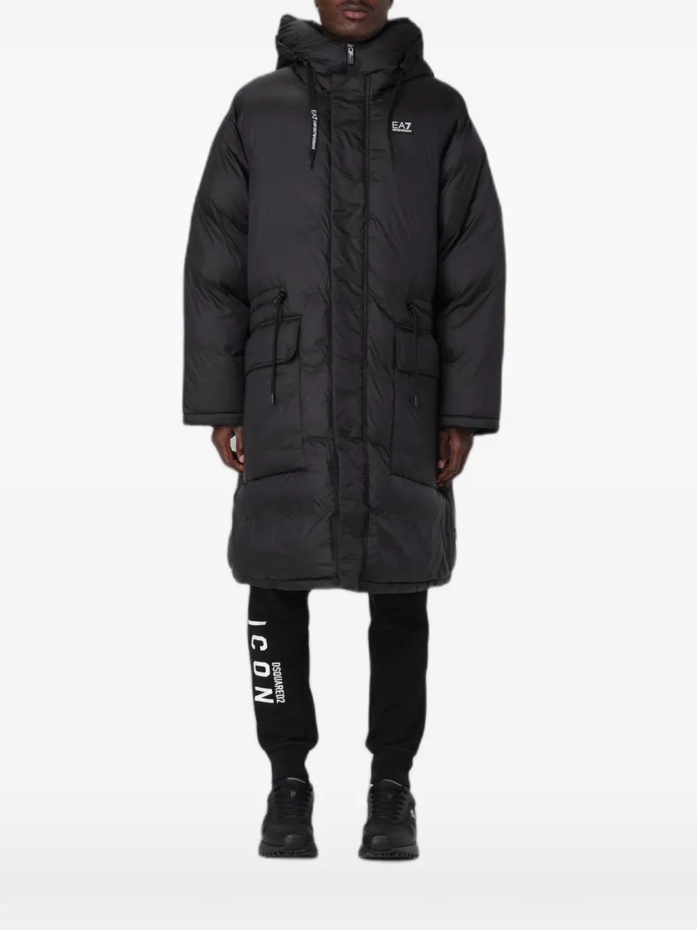 Ea7 Emporio Armani quilted hooded coat - Nero