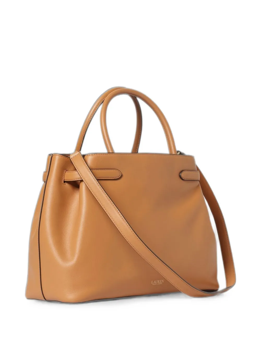 Lauren Ralph Lauren Leren schoudertas met houtje-touwtje sluiting Bruin